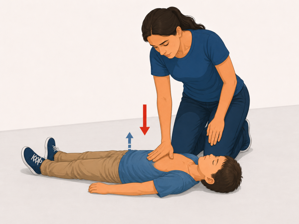RCP em crianças e bebês: como fazer a reanimação cardiopulmonar passo a passo 1 Posição correta das mãos para realizar RCP em uma criança